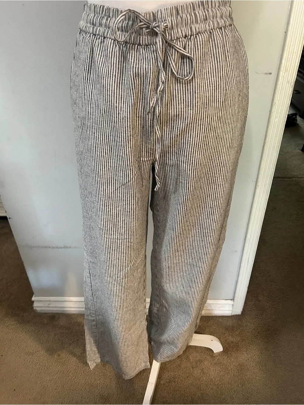J Crew Drawstring Wide-Leg Pants in Black & White Stripe
